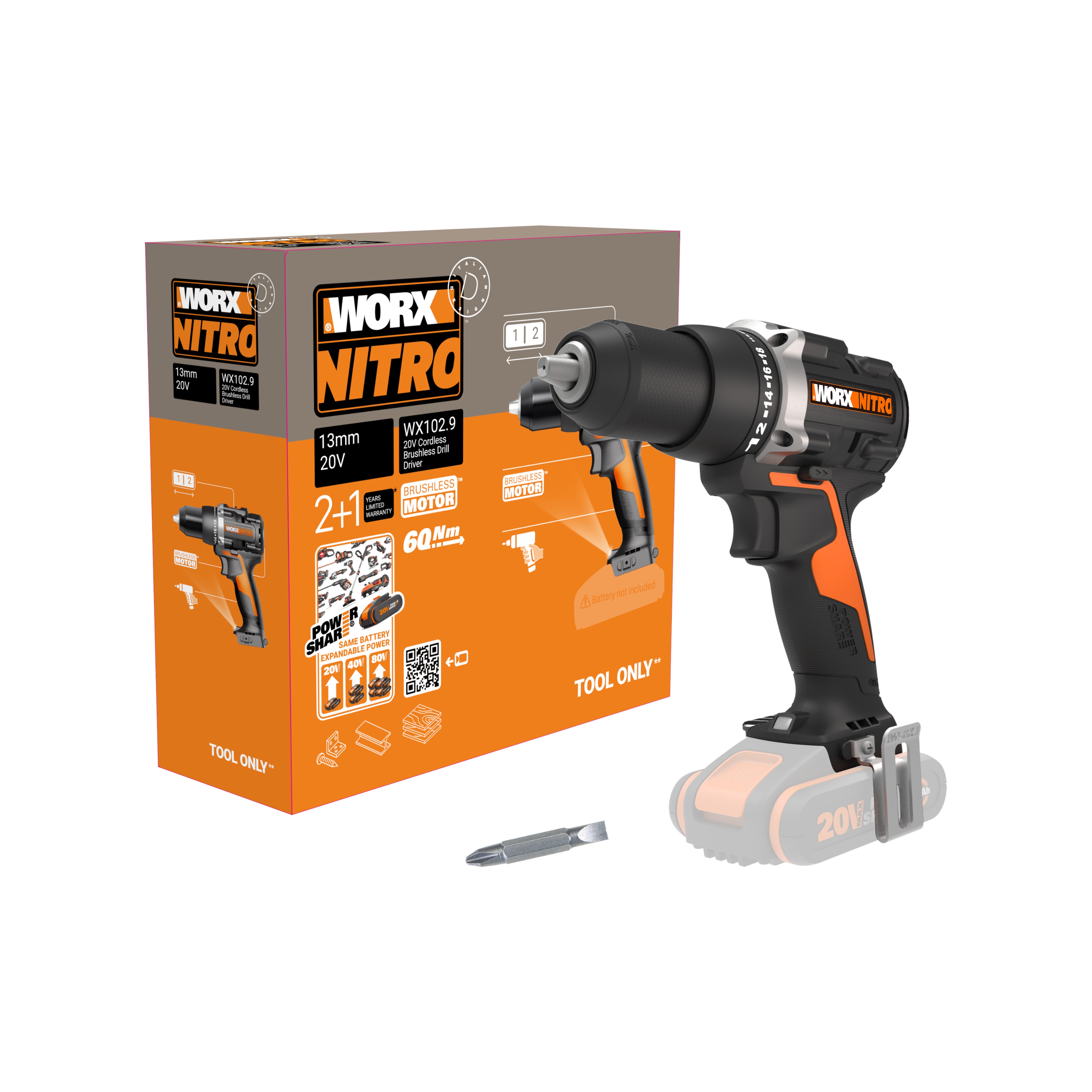 Worx WX102.9 - Taladro atornillador BL (S/bat)